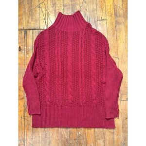 Old Navy Sweater Women's Small Maroon Cable Knit Long‎ Sleeve Mock Neck Outdoor